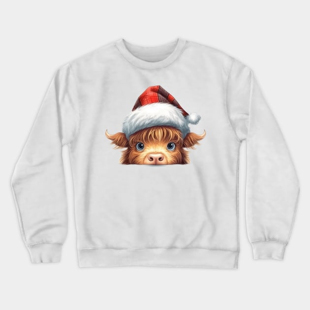 Christmas Peeking Baby Highland Cow Crewneck Sweatshirt by Chromatic Fusion Studio